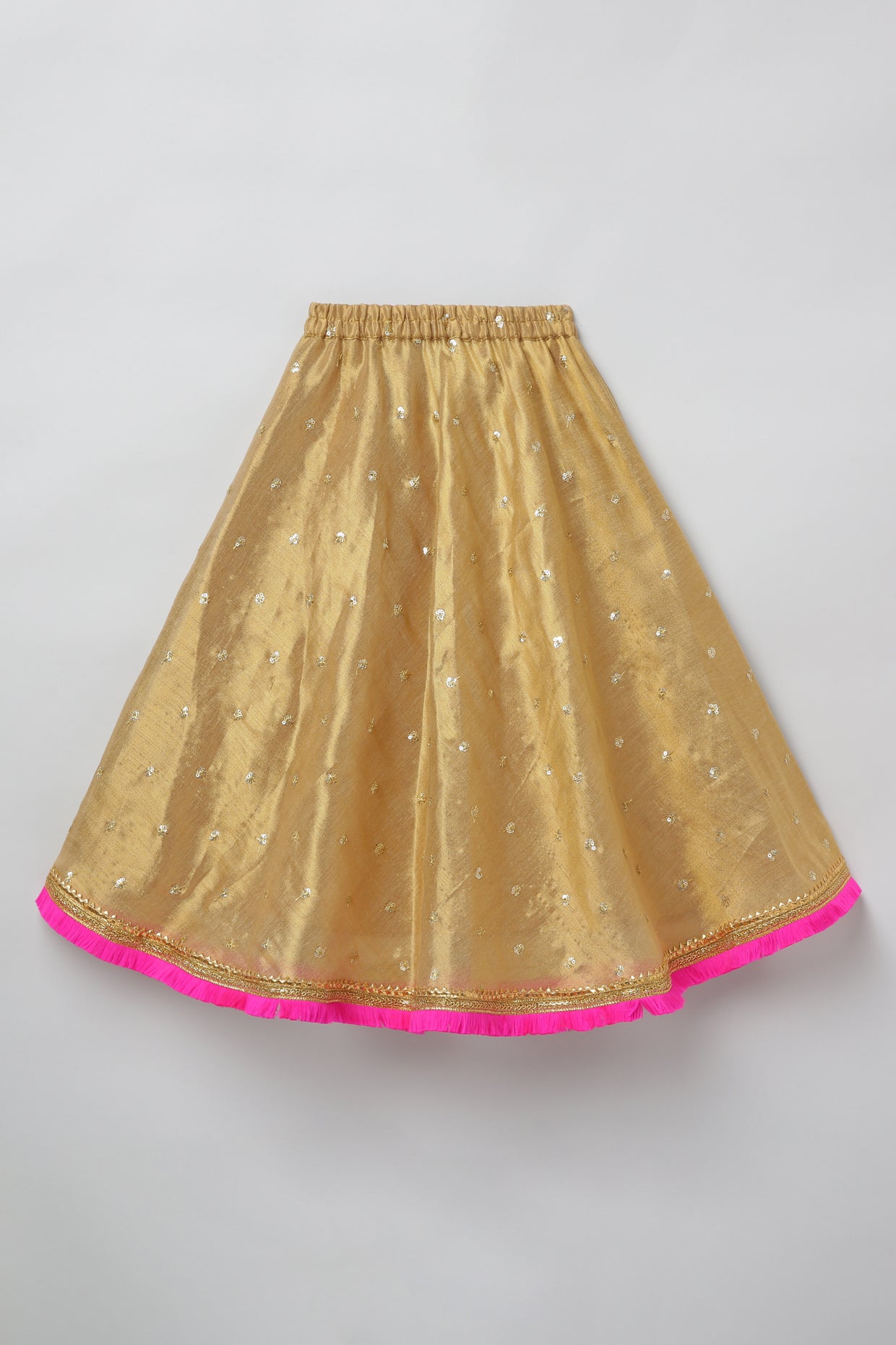 Golden Lehenga Set with Hot Pink Border
