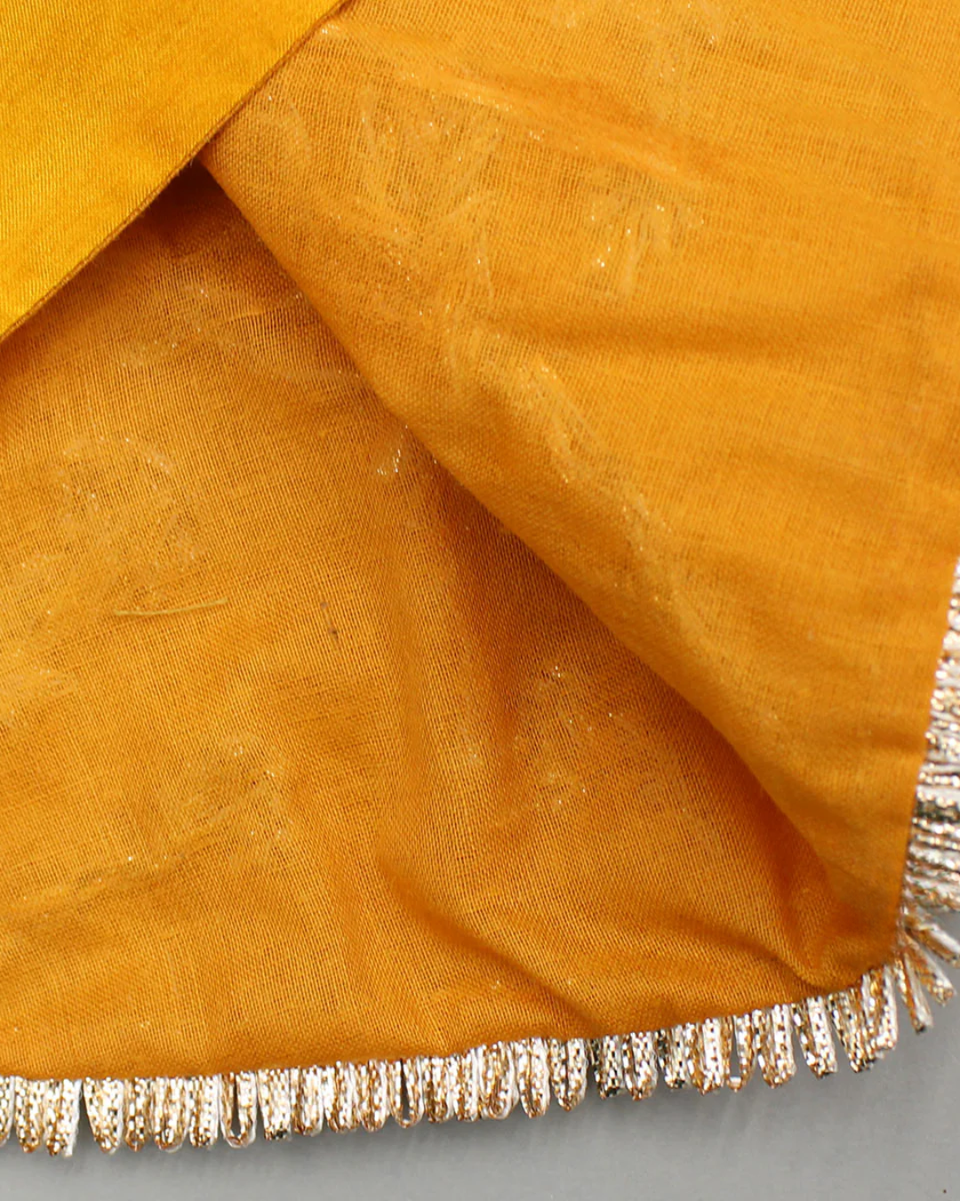 Mustard dola silk hand embroidered lehenga set for girl