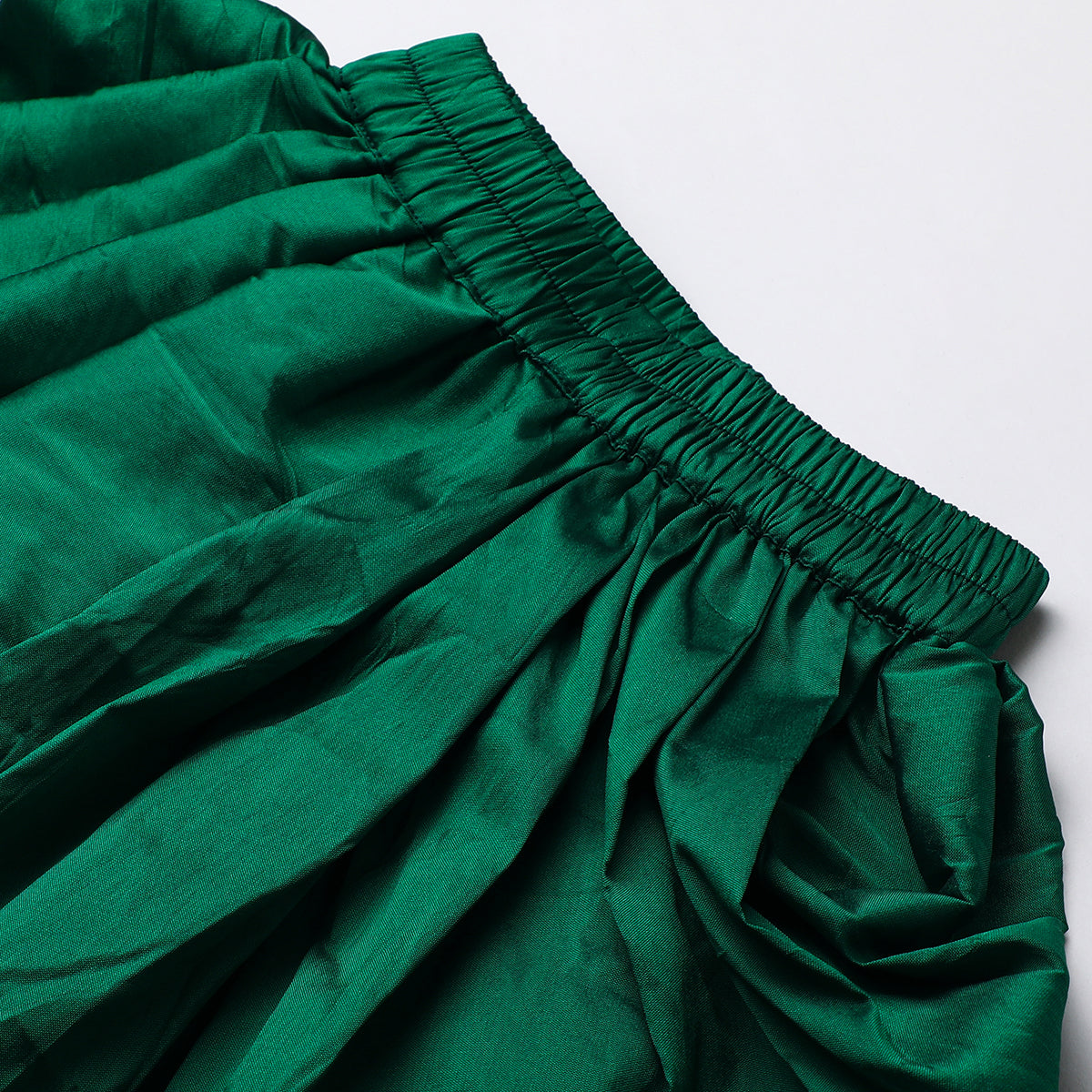 Fucshia pink tissue silk Mayurpankh pearls embroidery with taffeta Green Dhoti