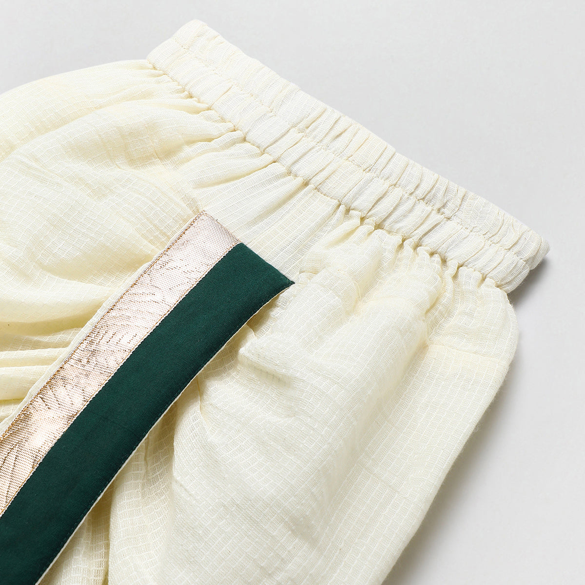 Off white doria cotton Kurta with Mayurpankh pearls embroidery Dhoti set