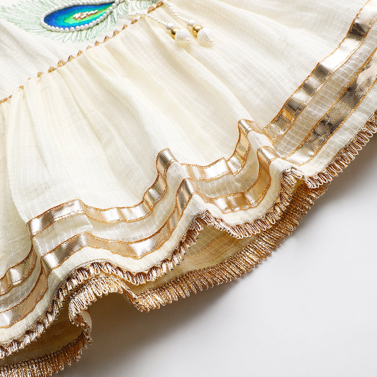 Off white Pure doria cotton Mayurpankh pearls embroidery with plazo set