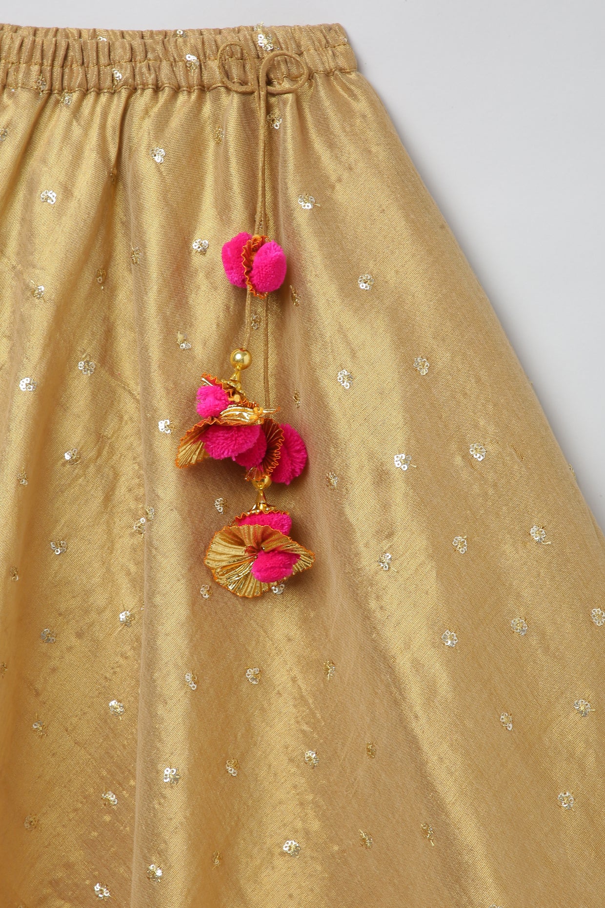 Golden Lehenga Set with Hot Pink Border