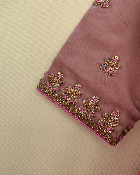 Pink velvet lehenga set for girls with dupatta