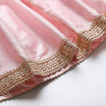 Load image into Gallery viewer, Baby Pink Raw Silk Top & Skirt Set for Girls with Golden Embroidery