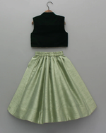 Load image into Gallery viewer, Hand Embroidered Green Velvet Top And Lehenga