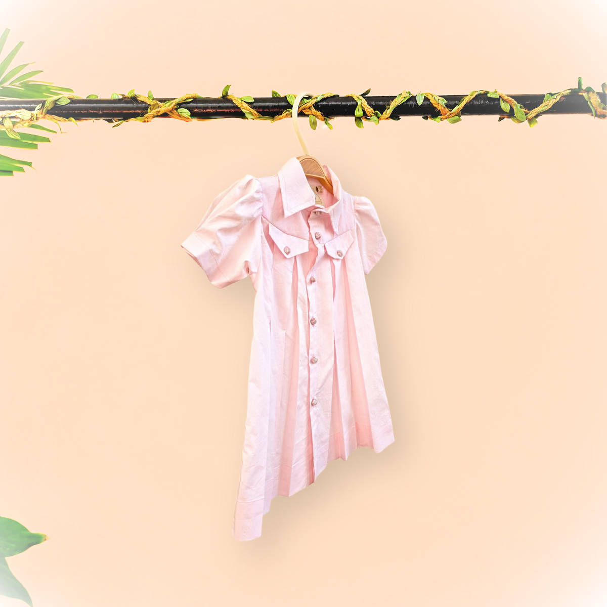 Paper poplin baby pink pleated shirt dress