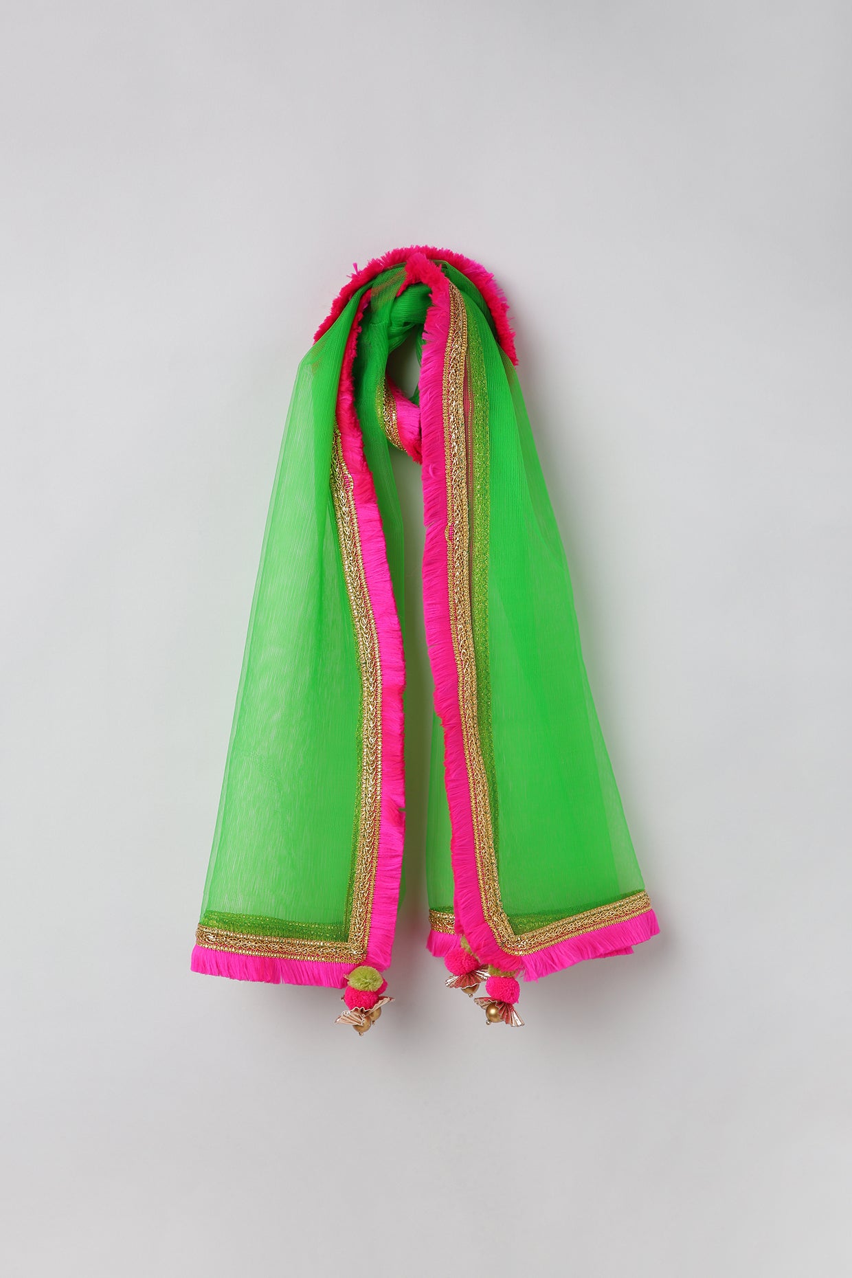 Golden Lehenga Set with Hot Pink Border