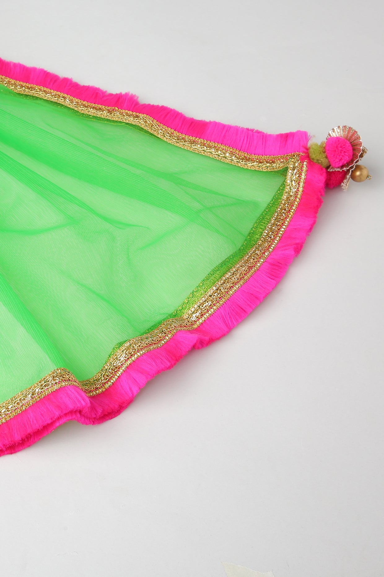 Golden Lehenga Set with Hot Pink Border