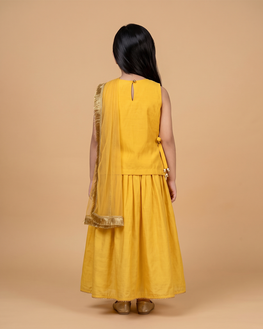 Yellow Chanderi Zardozi Embroidered Skirt Set