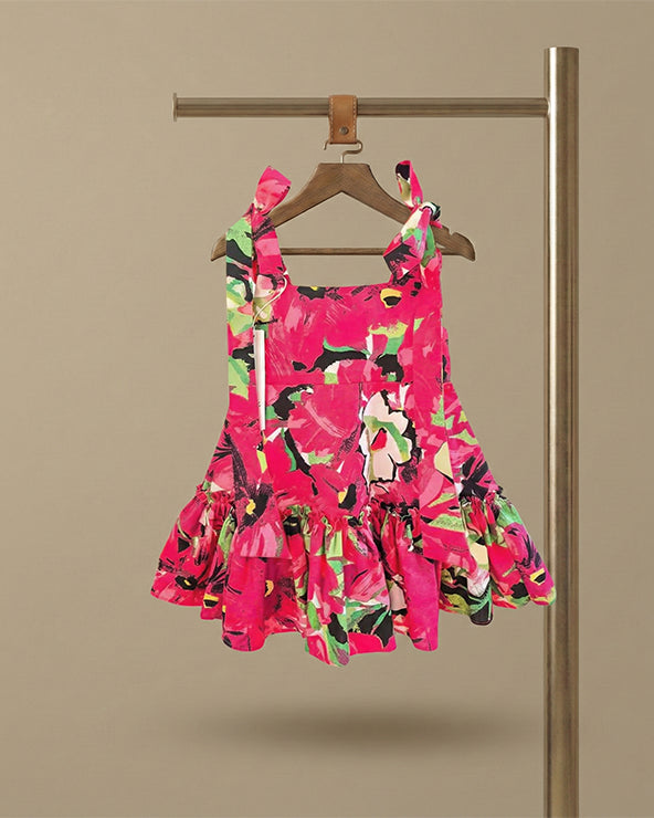 Bright floral print paper poplin dress for babies | soft & comfortable baby dress