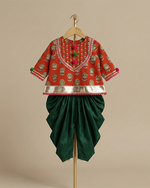 Load image into Gallery viewer, Red Cotton Kurta Dhoti Set for Girls with Gota Work