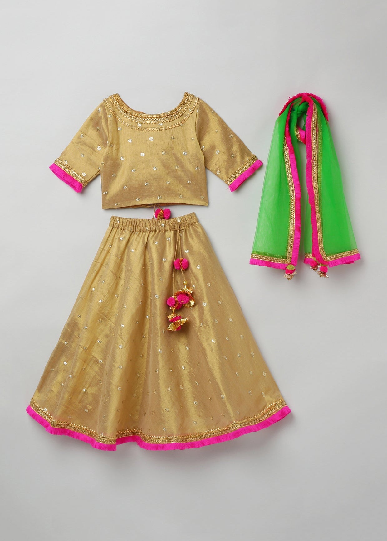 Golden Lehenga Set with Hot Pink Border