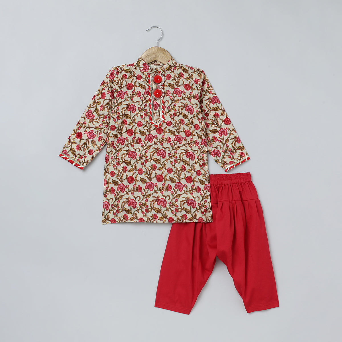 Multicolor Jaipur Floral Print Kurta Pyjama Set for Boys