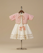 Load image into Gallery viewer, Baby Pink & White Raw Silk Dress with Embroidered Organza Jacket for Girls