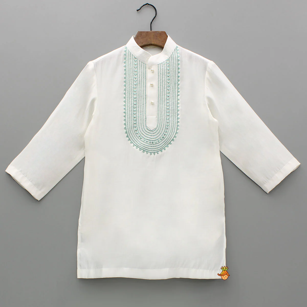Boys ivory chanderi embroidered kurta pajama set for festive & wedding wear