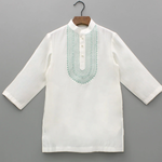 Load image into Gallery viewer, Boys Ivory Chanderi Embroidered Kurta Pajama Set for Festive & Wedding Wear