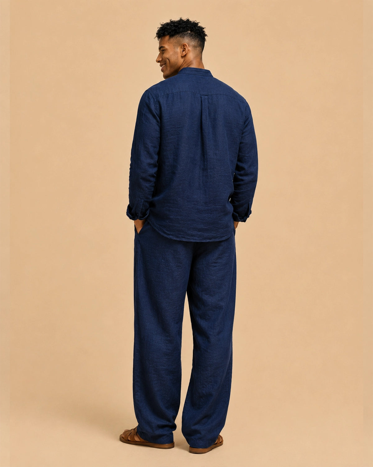 Men’s navy blue linen lounge set – premium co ord wear