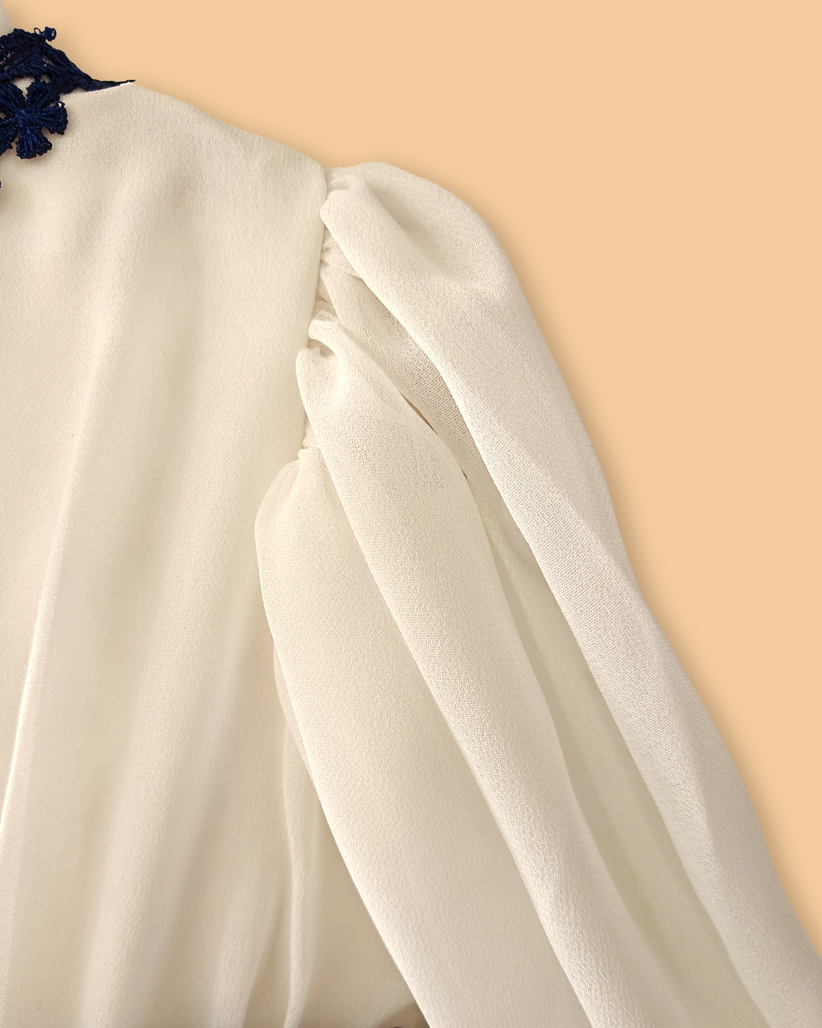 White georgette girls midi dress with puff sleeves & crepe lining