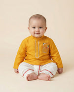 Load image into Gallery viewer, Dola Silk Kurta & Dhoti Set with Pearl-Embellished Ganesha Embroidery