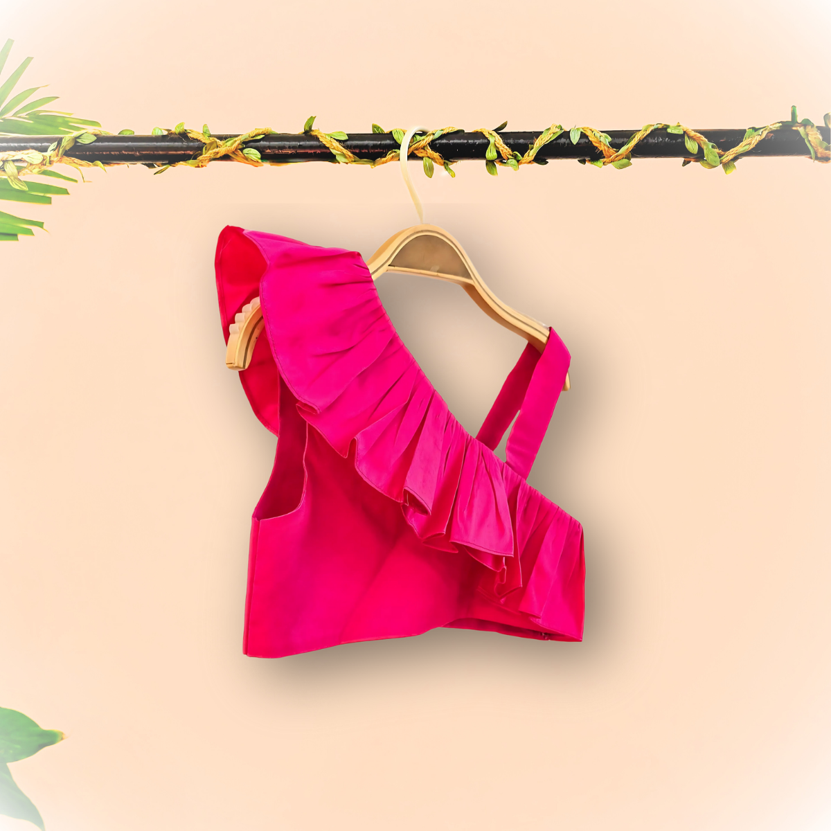 taffeta silk one shoulder frills crop top and cotton scalped shorts