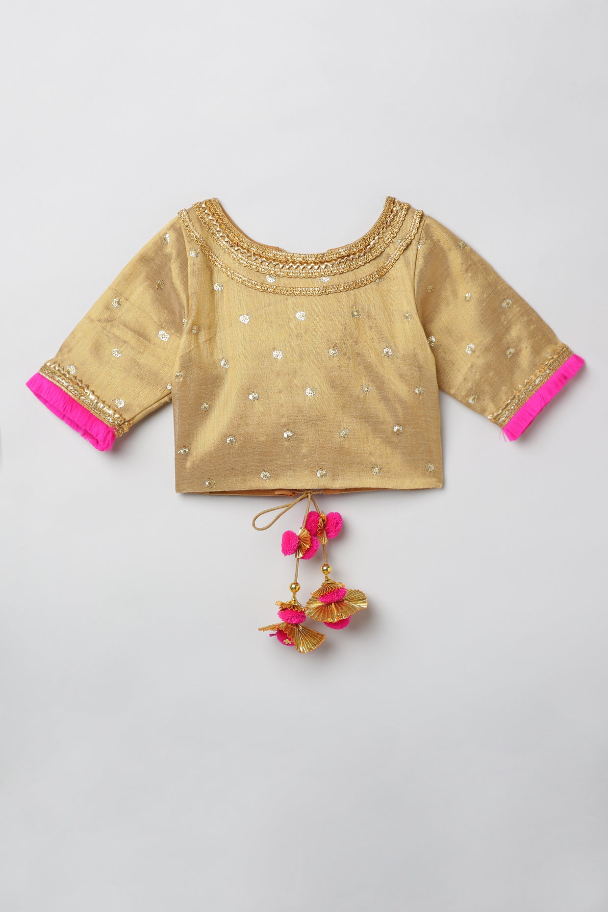 Golden Lehenga Set with Hot Pink Border