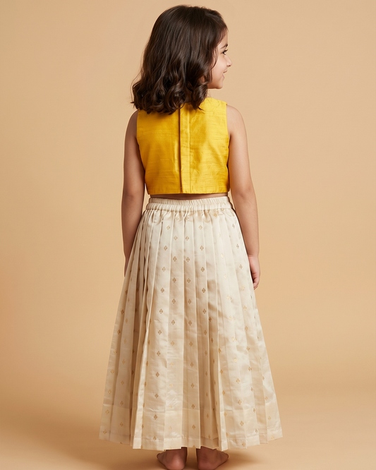 Pure raw silk Zardozi hand embroidered skirt and top set for girls