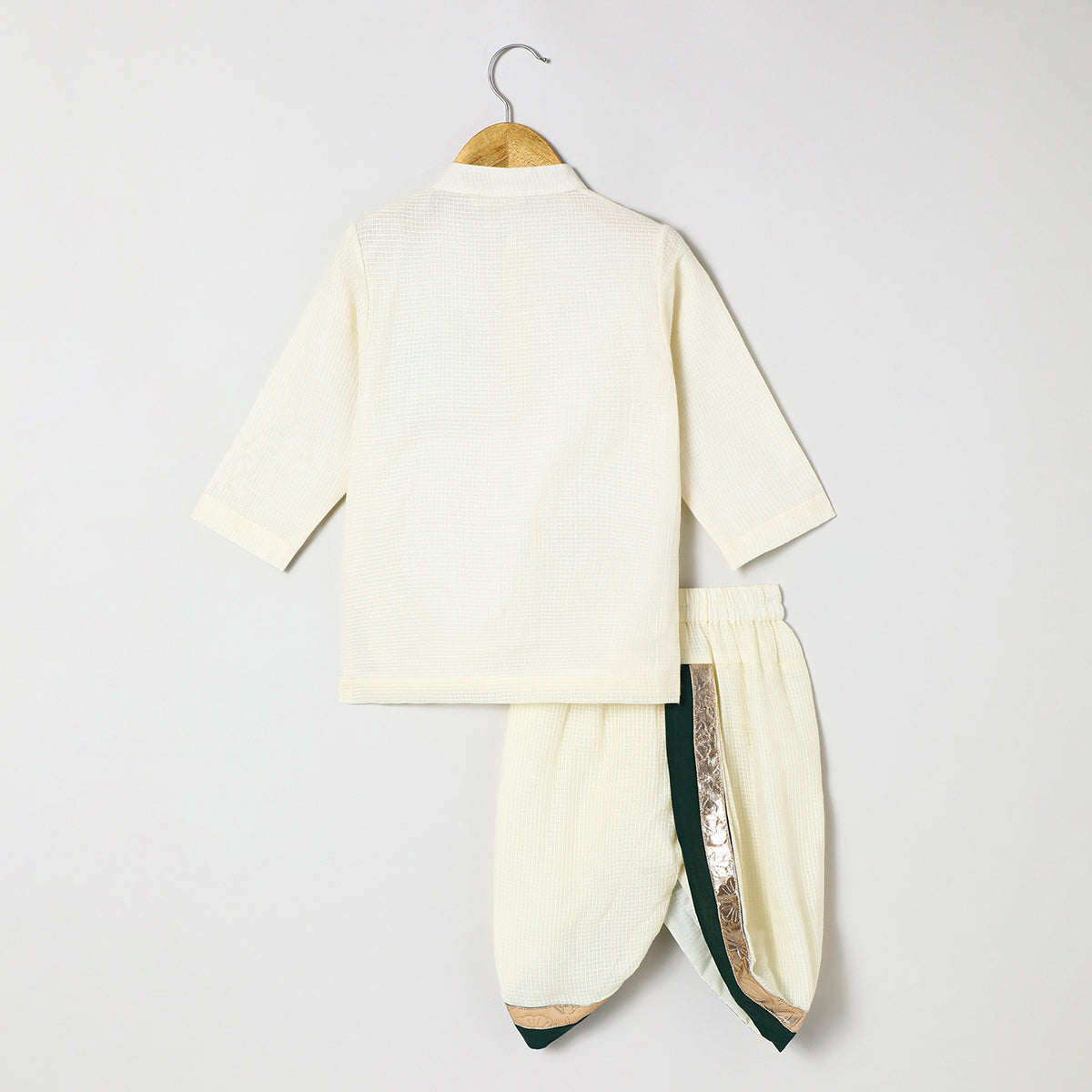 Off white doria cotton Kurta with Mayurpankh pearls embroidery Dhoti set