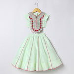 Load image into Gallery viewer, Sea Green Chanderi Silk Lehenga Set for Girls with Dupatta