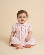 Load image into Gallery viewer, Baby pink paper poplin dress for infants with pleated detailing and shirt-style yoke