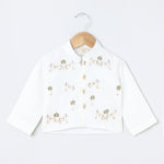 Load image into Gallery viewer, Off-White Cotton Kurta Dhoti Set for Babies with Moti & Gota Work