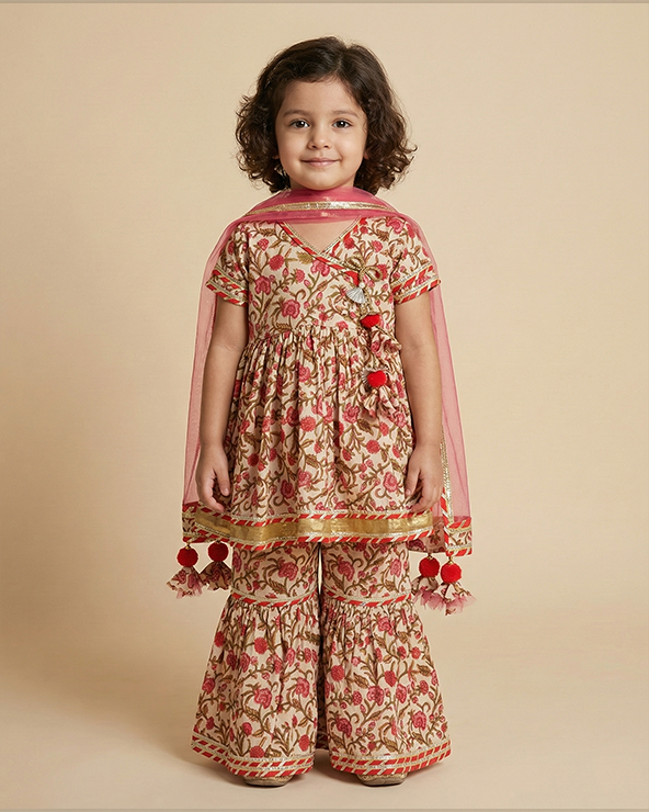 Cotton kurti sharara set for girls with dupatta