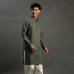 Load image into Gallery viewer, 2Pcs Olive Linen Kurta Set - BYB PREMIUM