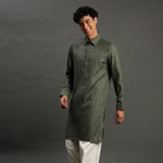 Load image into Gallery viewer, 2Pcs Olive Linen Kurta Set - BYB PREMIUM
