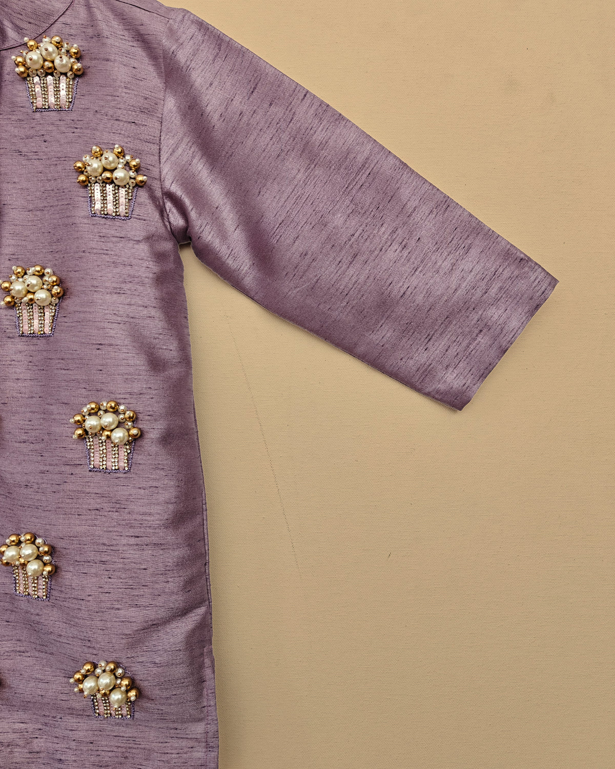 Boys lavender silk kurta pajama set with pearl embroidery – ethnic wear