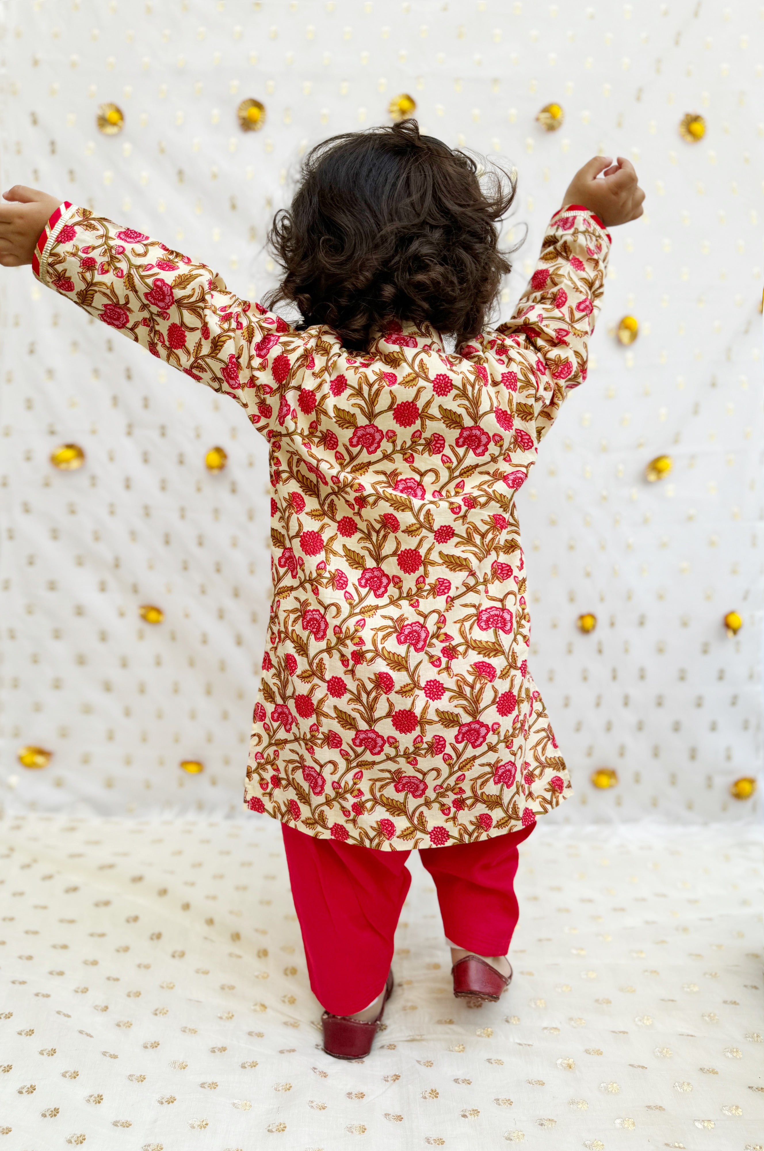 Multicolor Jaipur Floral Print Kurta Pyjama Set for Boys