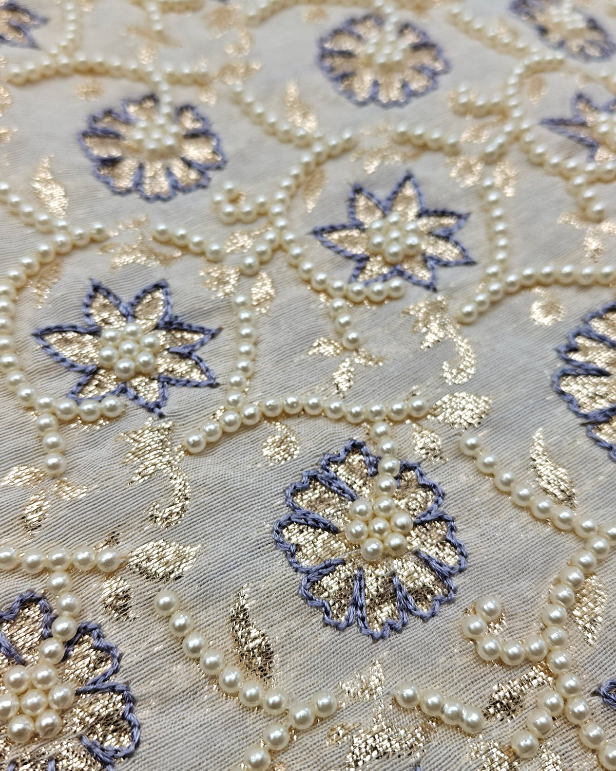 Lavender raw dupion silk girls dress with chanderi top & pearl embroidery