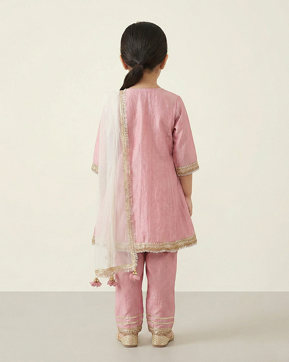 Pink silk girls kurti set with dupatta | festive ethnic wear