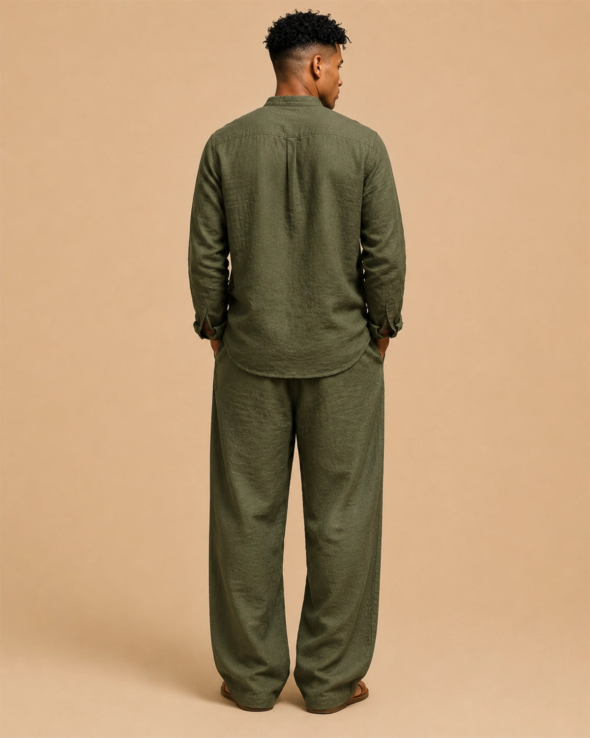 Men’s olive linen lounge set – premium co ord outfit