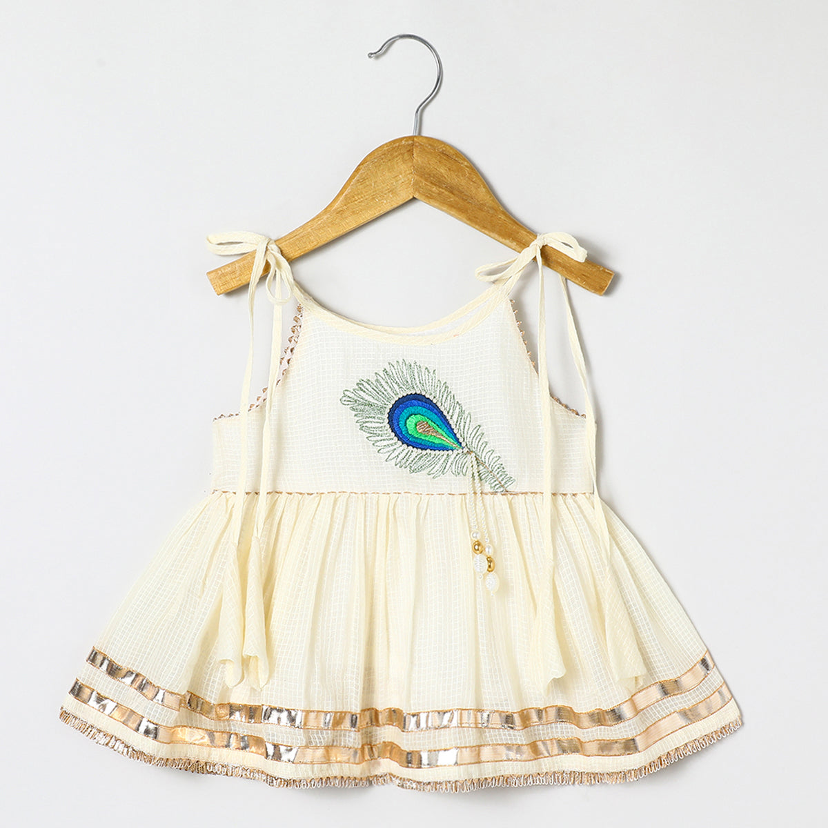Off white Pure doria cotton Mayurpankh pearls embroidery with plazo set