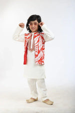 Load image into Gallery viewer, 3Pcs White Linen Kurta Set with Waistcoat - BYB PREMIUM
