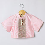 Load image into Gallery viewer, Baby pink raw silk goat work anarkali skirt and top set