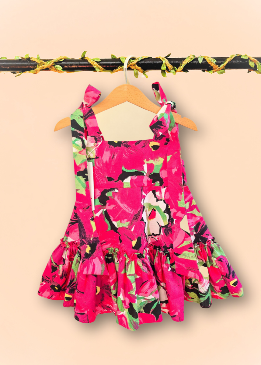 Paper poplin floral elongated strap Dress