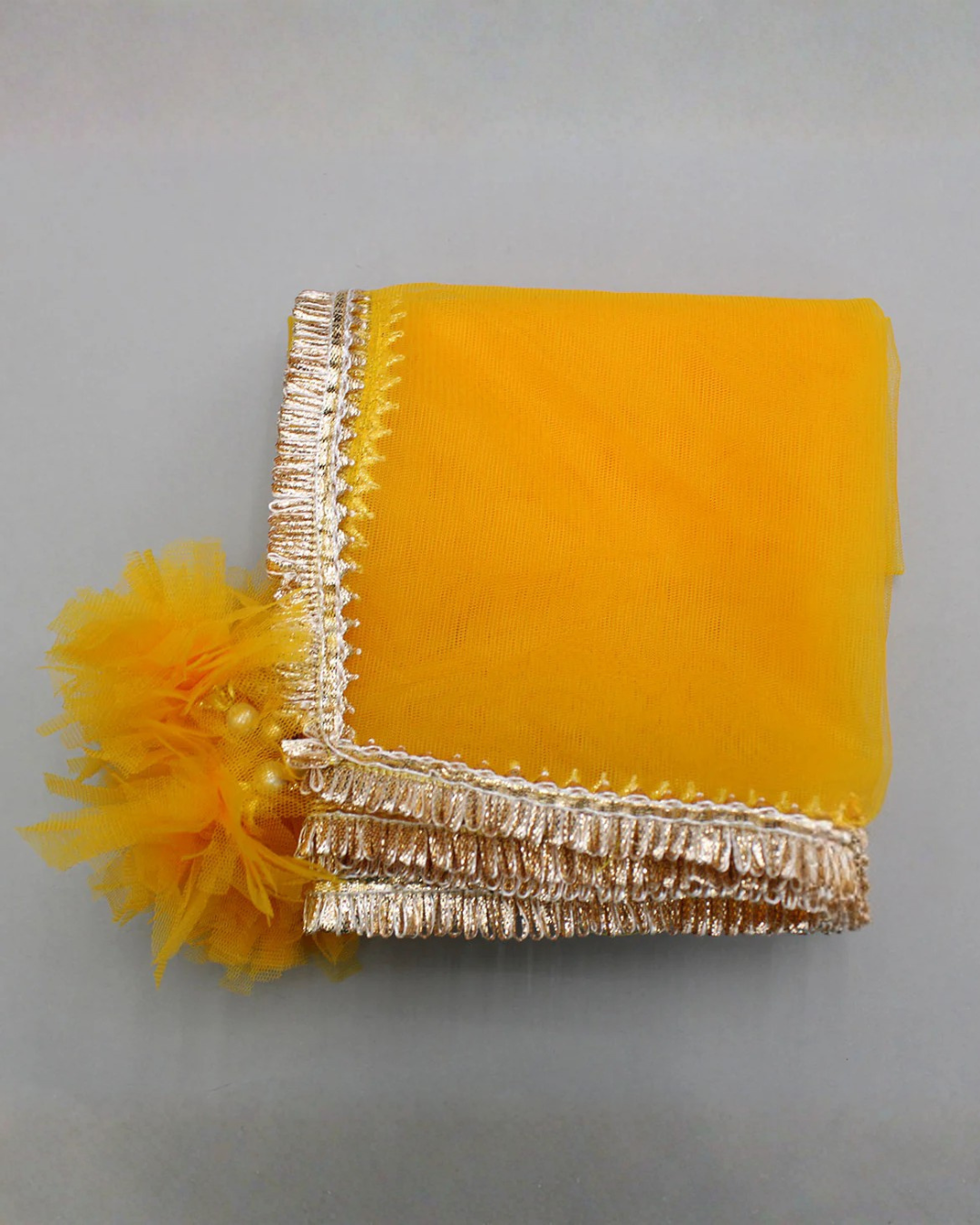 Mustard dola silk hand embroidered lehenga set for girl