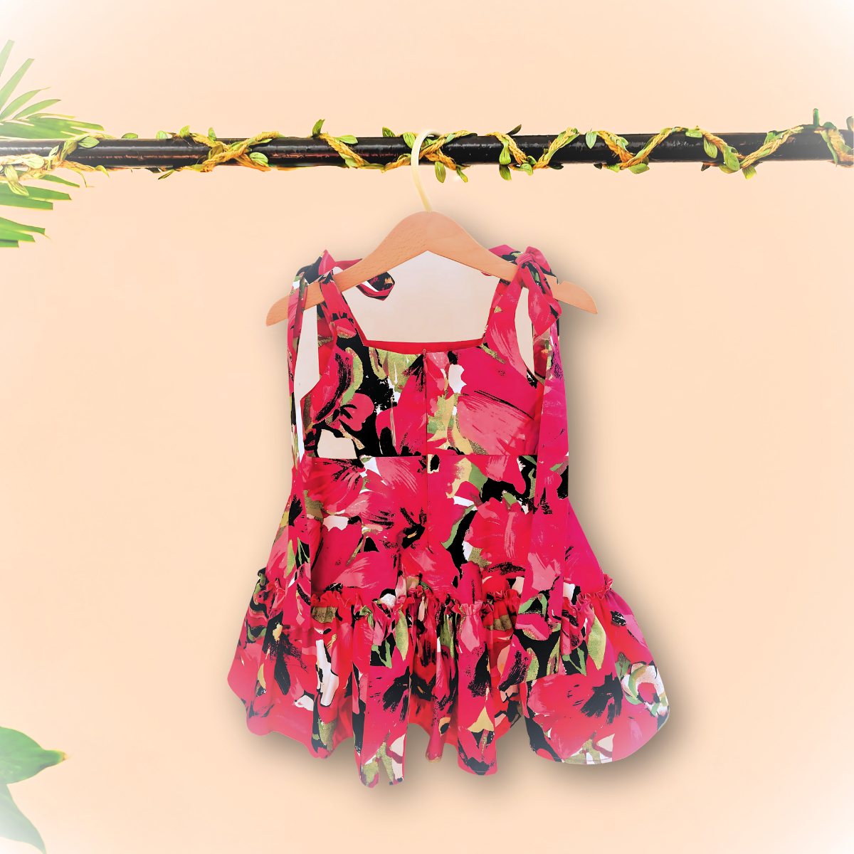 Paper poplin floral elongated strap Dress