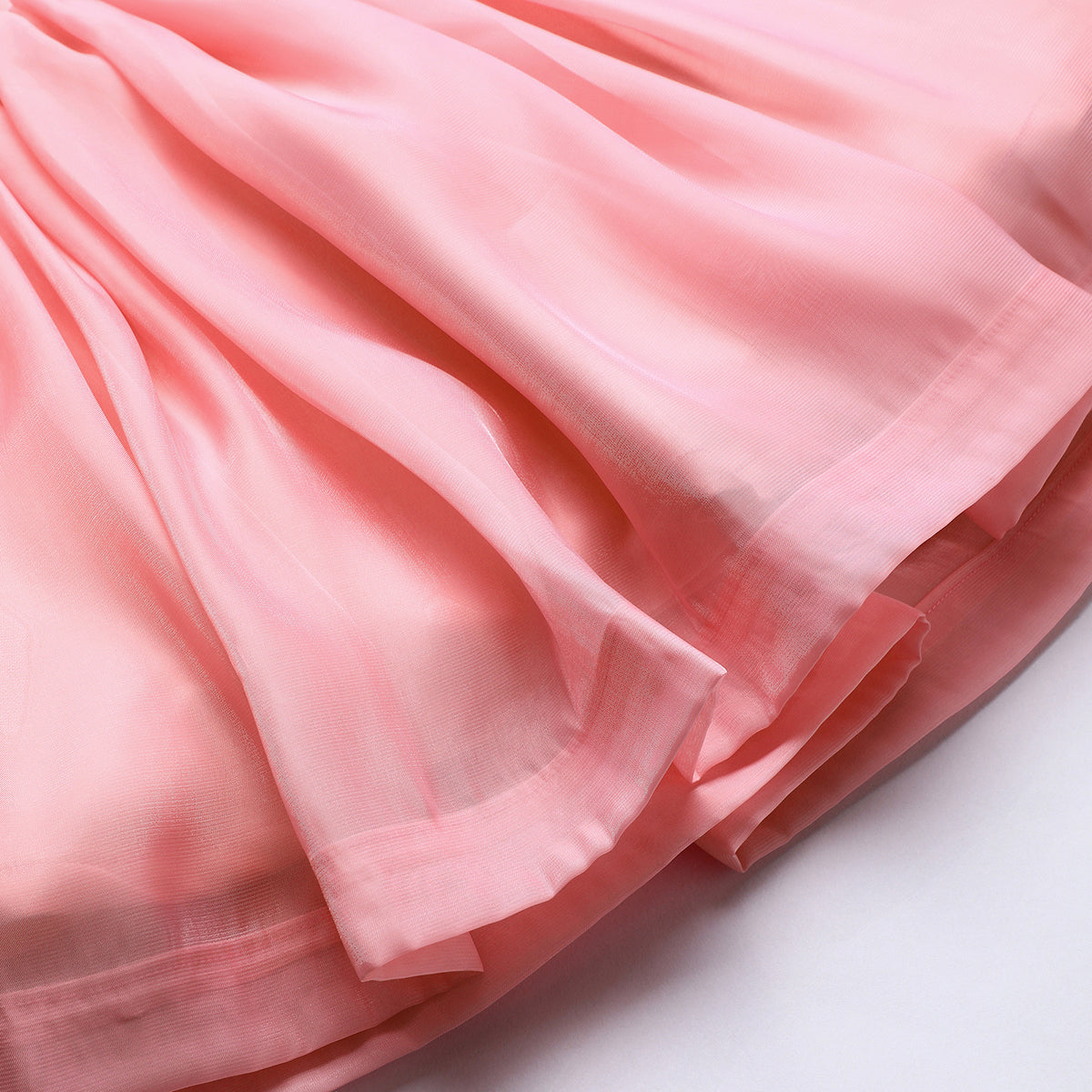 Baby pink tissue girls party dress with puff sleeves & floral embroidery