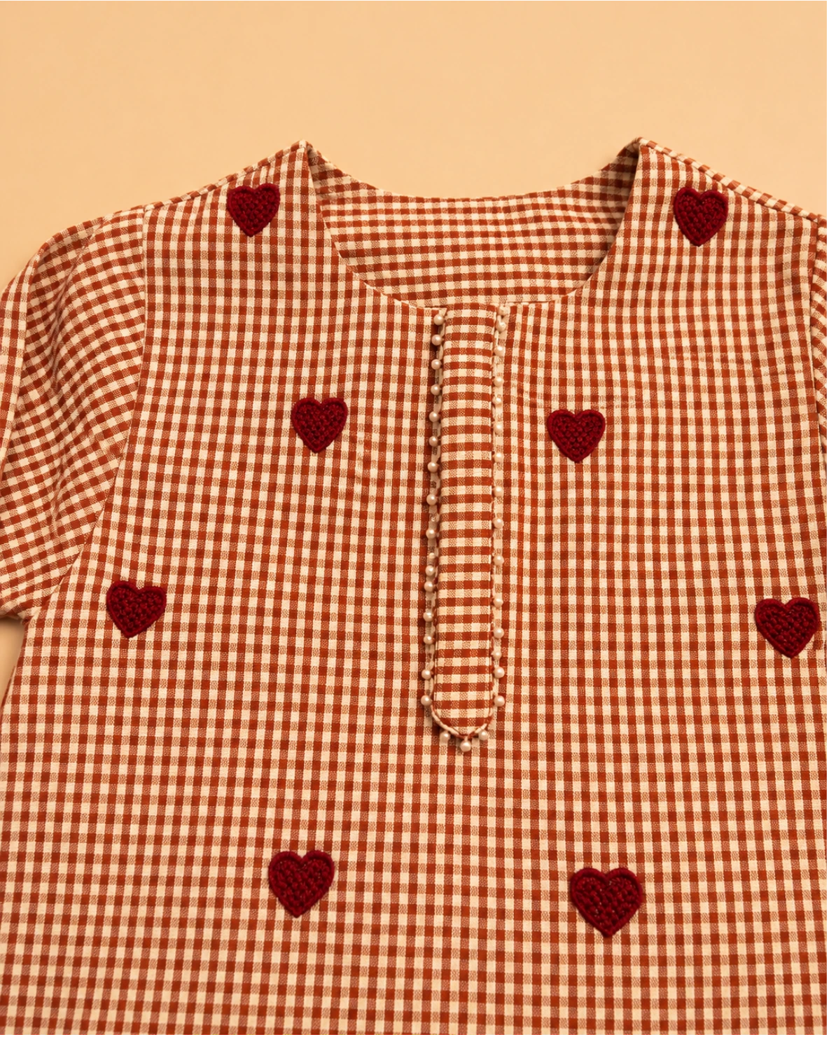Baby boys brown gingham cotton kurta with dhoti pants set