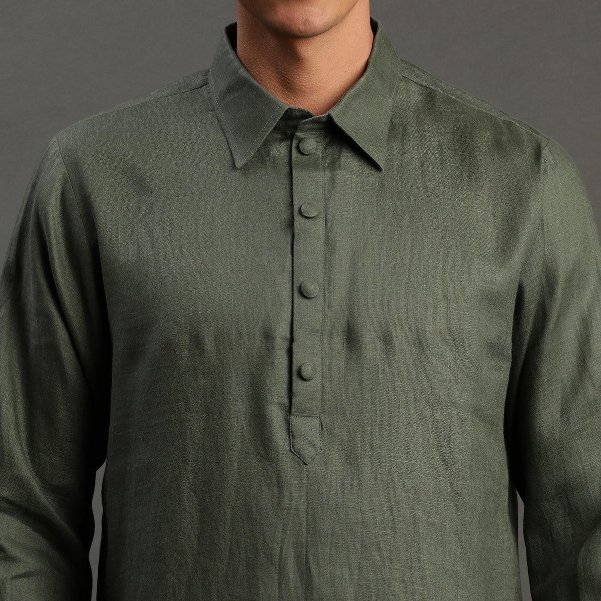 2Pcs Olive Linen Kurta Set