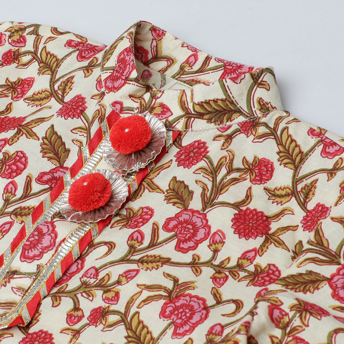 Multicolor Jaipur Floral Print Kurta Pyjama Set for Boys