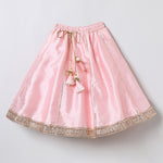 Load image into Gallery viewer, Baby Pink Raw Silk Top & Skirt Set for Girls with Golden Embroidery