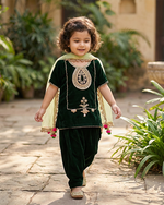 Load image into Gallery viewer, Emerald Green Velvet Kurta Salwar Set for Girls with Dupatta